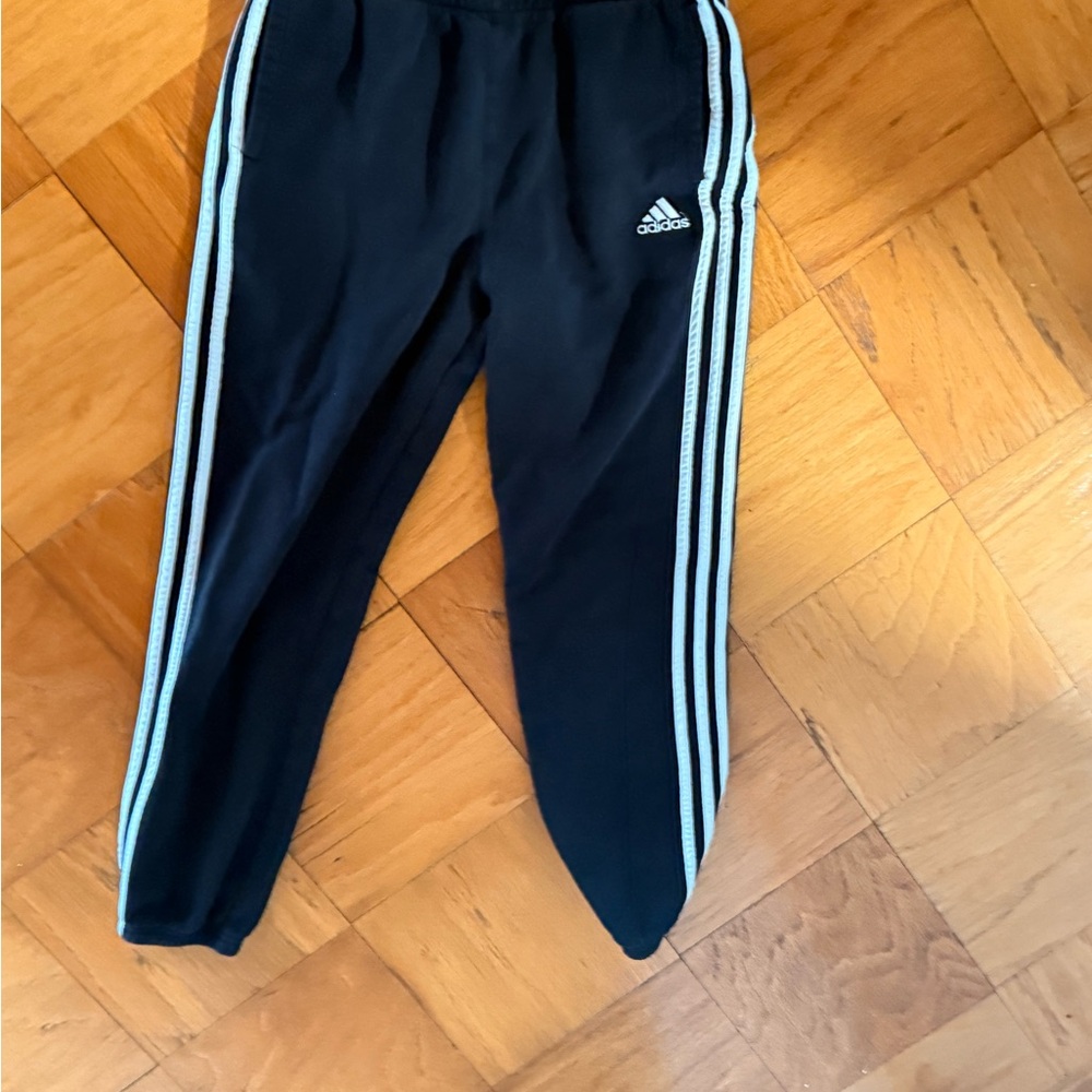 Adidas Black and White Sweatpants with Signature Stripes